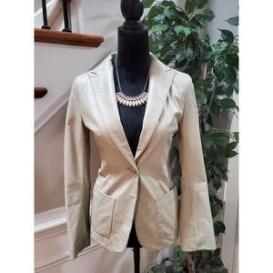 VTG First Avenue Beige Single Breasted One Button Leather Blazer Jacket Medium